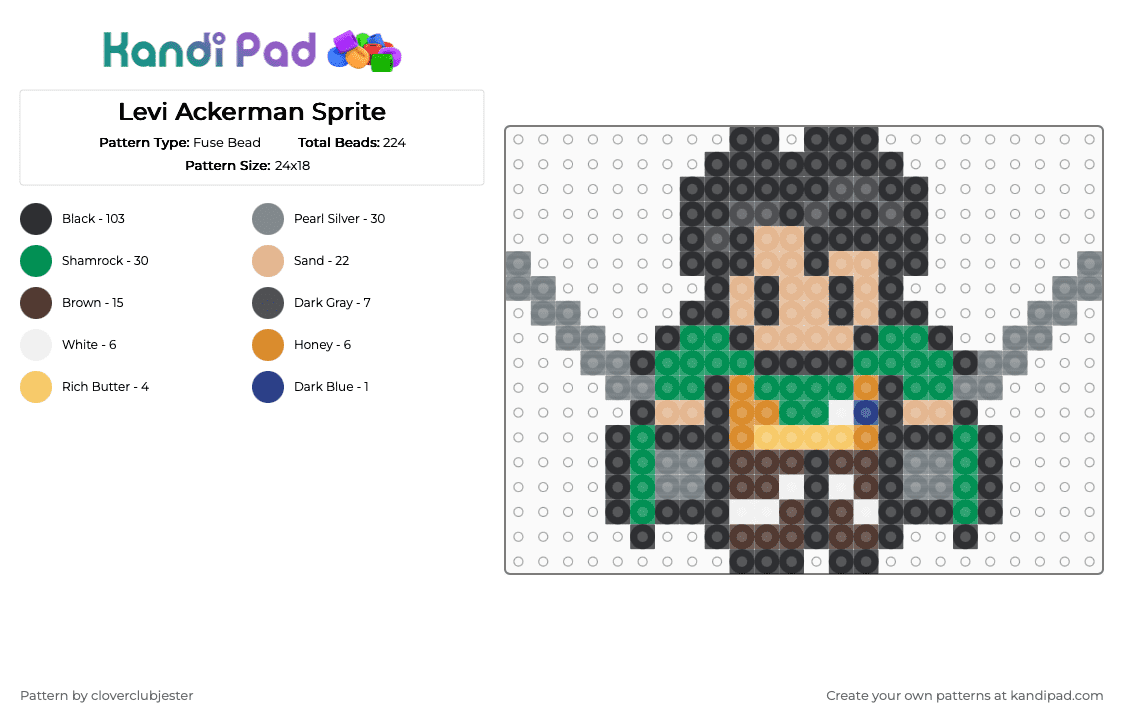 Levi Ackerman Sprite - Fuse Bead Pattern by cloverclubjester on Kandi Pad - black,gray,beige,colorful