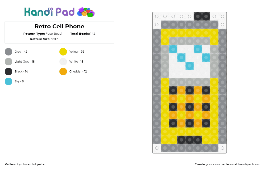 Retro Cell Phone - Fuse Bead Pattern by cloverclubjester on Kandi Pad - cell phone,nokia,classic,retro,yellow