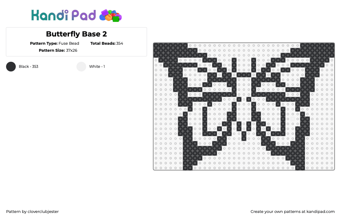 Butterfly Base 2 - Fuse Bead Pattern by cloverclubjester on Kandi Pad - butterfly,outline,simple,insect,black