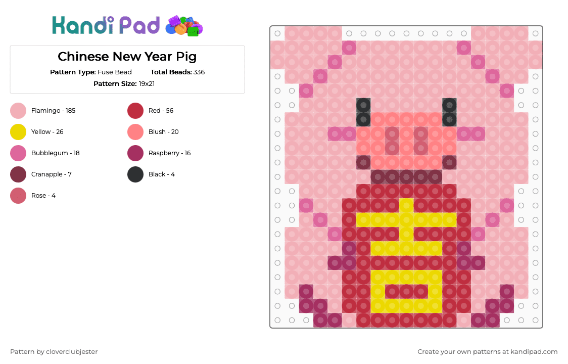 Chinese New Year Pig - Fuse Bead Pattern by cloverclubjester on Kandi Pad - beige,red