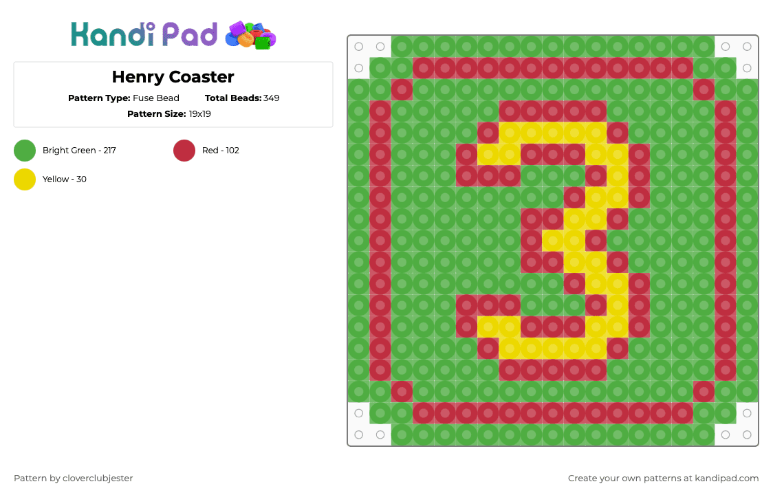 Henry Coaster - Fuse Bead Pattern by cloverclubjester on Kandi Pad - green