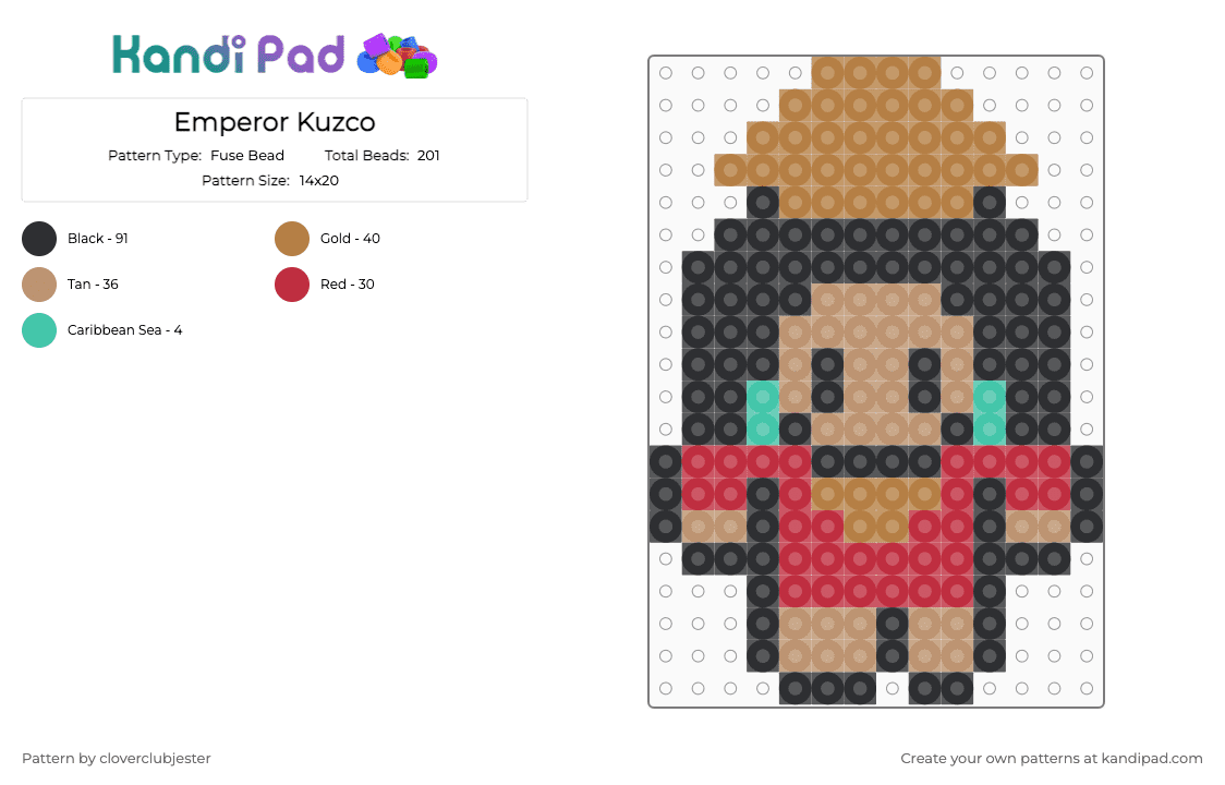 Emperor Kuzco - Fuse Bead Pattern by cloverclubjester on Kandi Pad - red,beige,tan