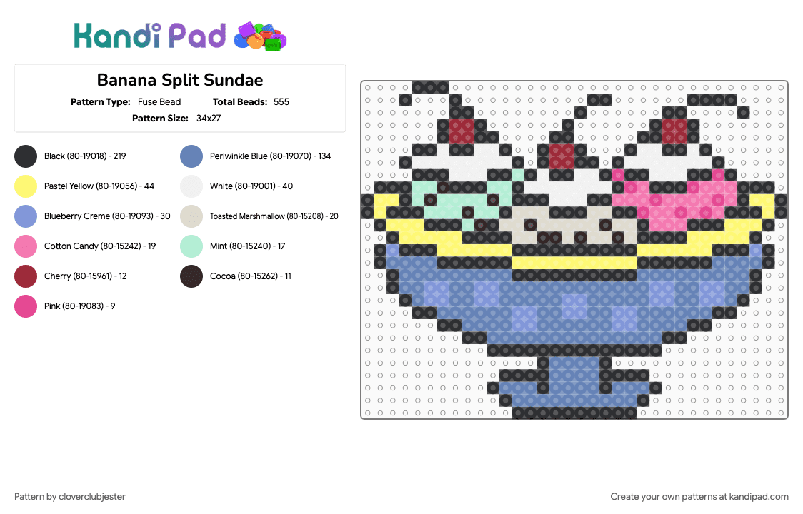 Banana Split Sundae - Fuse Bead Pattern by cloverclubjester on Kandi Pad - blue, light blue, yellow