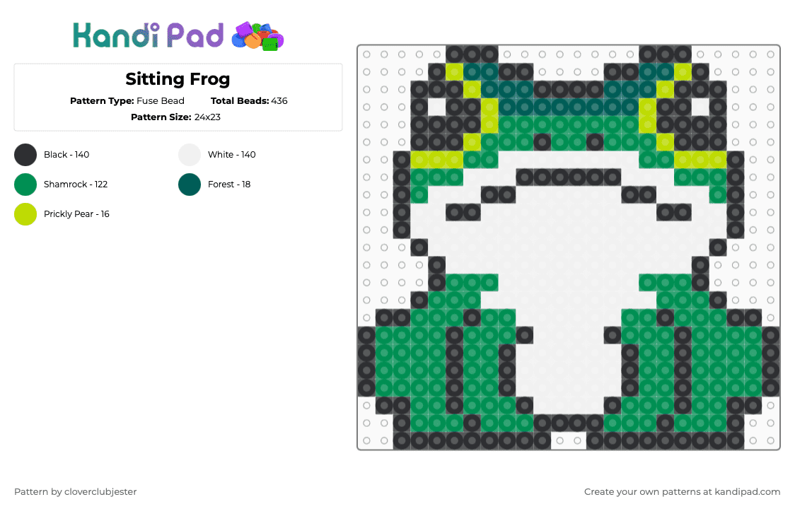 Sitting Frog - Fuse Bead Pattern by cloverclubjester on Kandi Pad - green