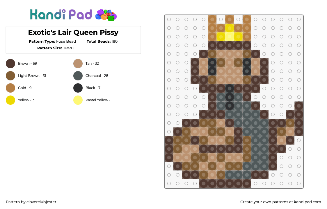 Exotic\'s Lair Queen Pissy - Fuse Bead Pattern by cloverclubjester on Kandi Pad - snake,queen pissy,reptile,crown,animal,tan,brown