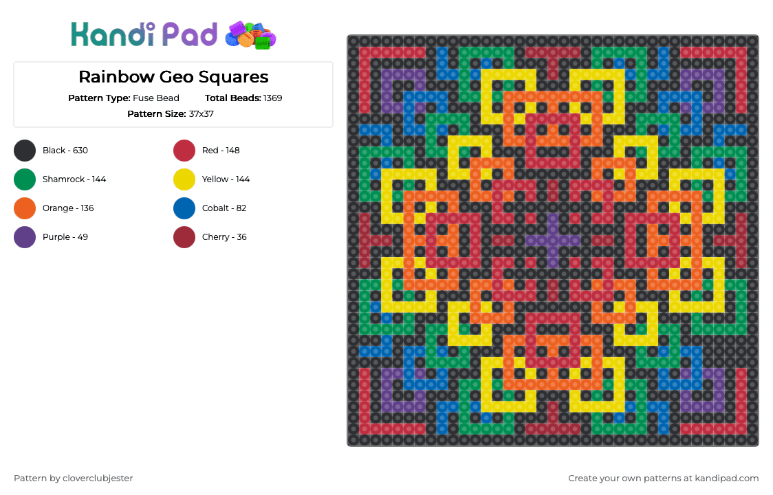 Rainbow Geo Squares - Fuse Bead Pattern by cloverclubjester on Kandi Pad - black,red,yellow,colorful