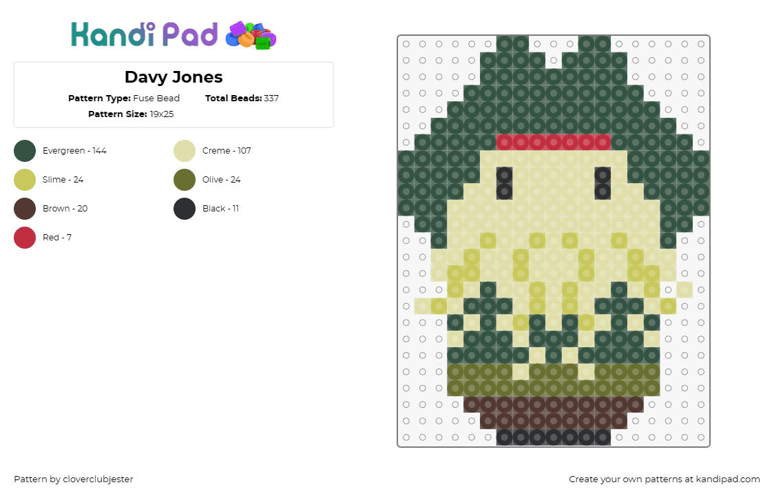 Davy Jones - Fuse Bead Pattern by cloverclubjester on Kandi Pad - davy jones,pirates of the caribbean,character,movie,weeble wobble,chibi,green