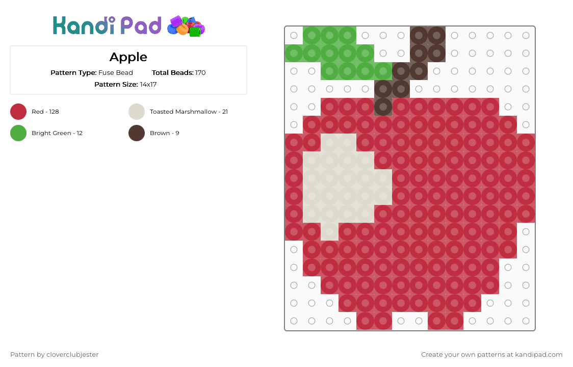 Apple - Fuse Bead Pattern by cloverclubjester on Kandi Pad - apple, fruit, red