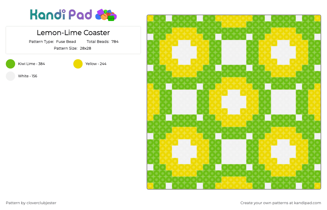 Lemon-Lime Coaster - Fuse Bead Pattern by cloverclubjester on Kandi Pad - yellow,green