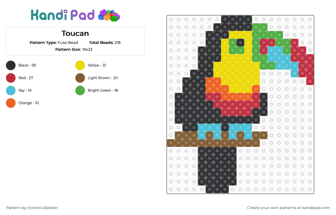 Toucan - Fuse Bead Pattern by cloverclubjester on Kandi Pad - tan,light blue,red,yellow