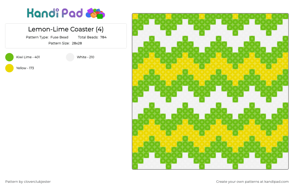 Lemon-Lime Coaster (4) - Fuse Bead Pattern by cloverclubjester on Kandi Pad - green, yellow
