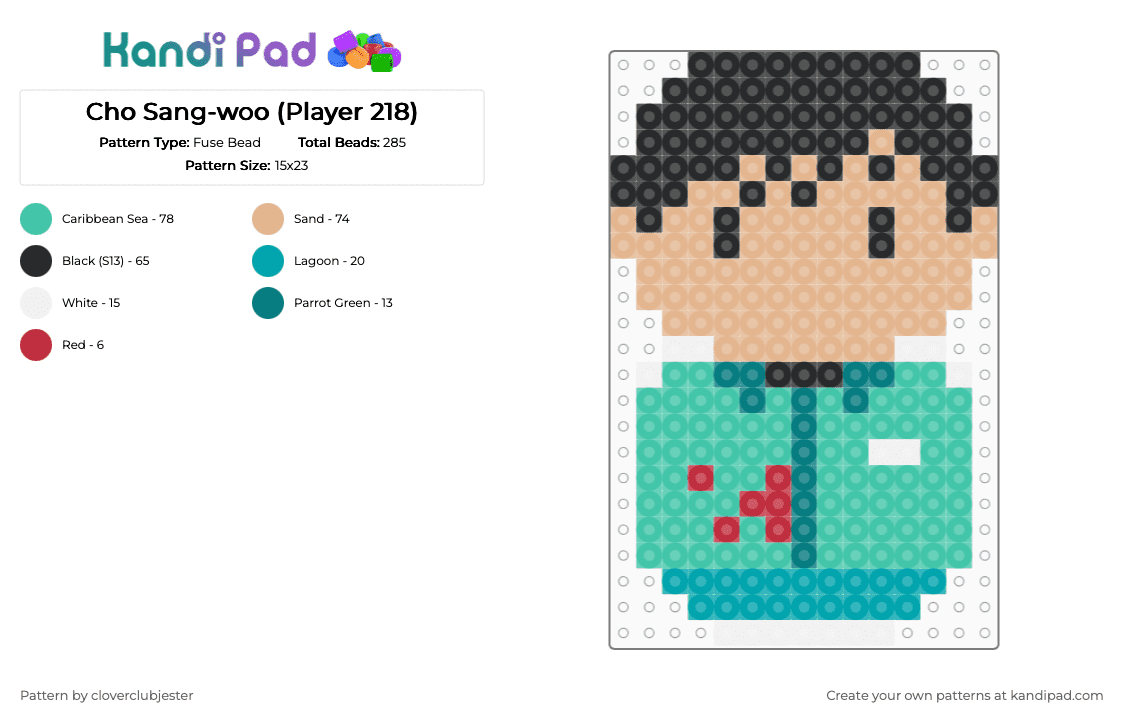 Cho Sang-woo (Player 218) - Fuse Bead Pattern by cloverclubjester on Kandi Pad - beige,teal
