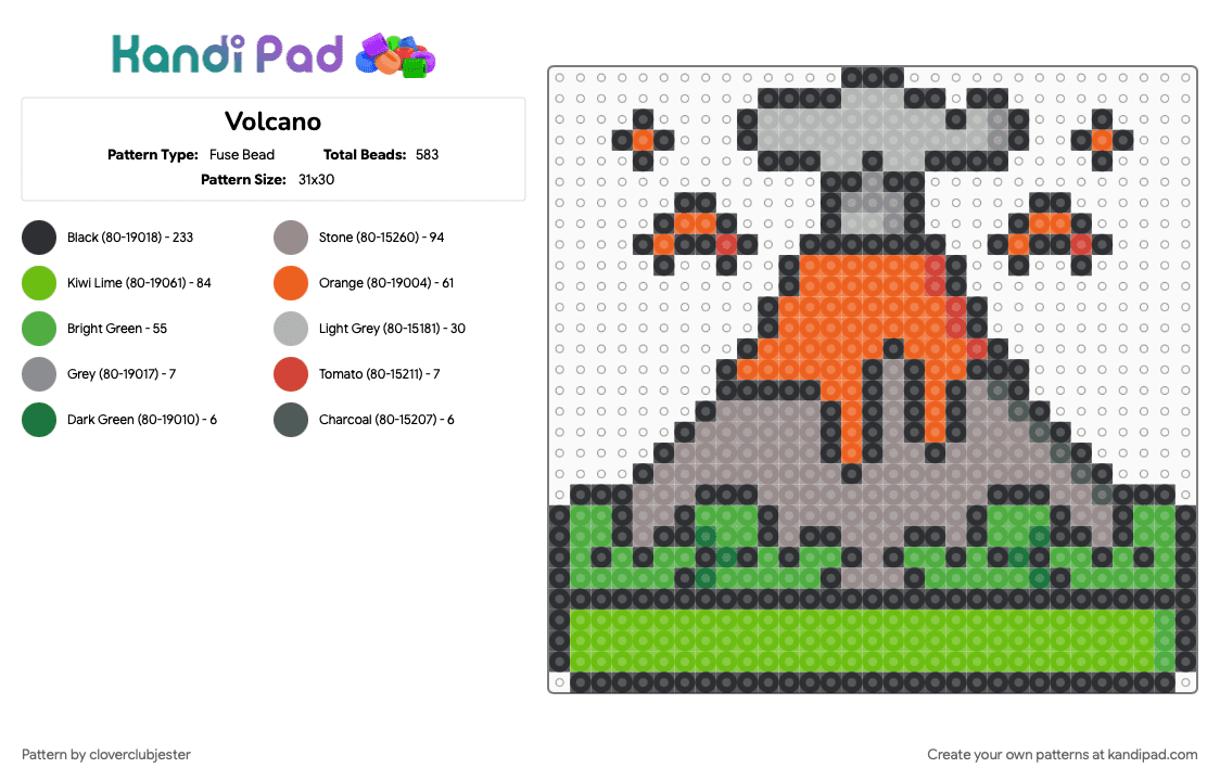Volcano - Fuse Bead Pattern by cloverclubjester on Kandi Pad - gray, green, orange