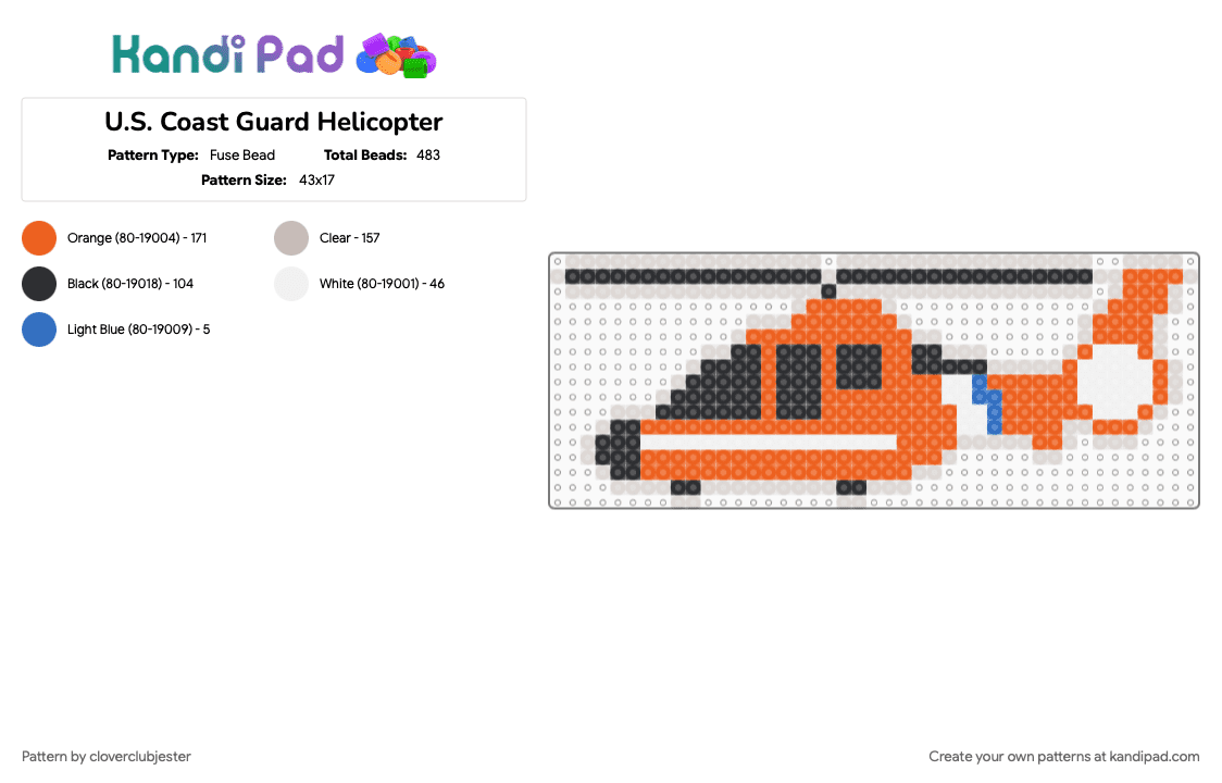 U.S. Coast Guard Helicopter - Fuse Bead Pattern by cloverclubjester on Kandi Pad - beige, orange