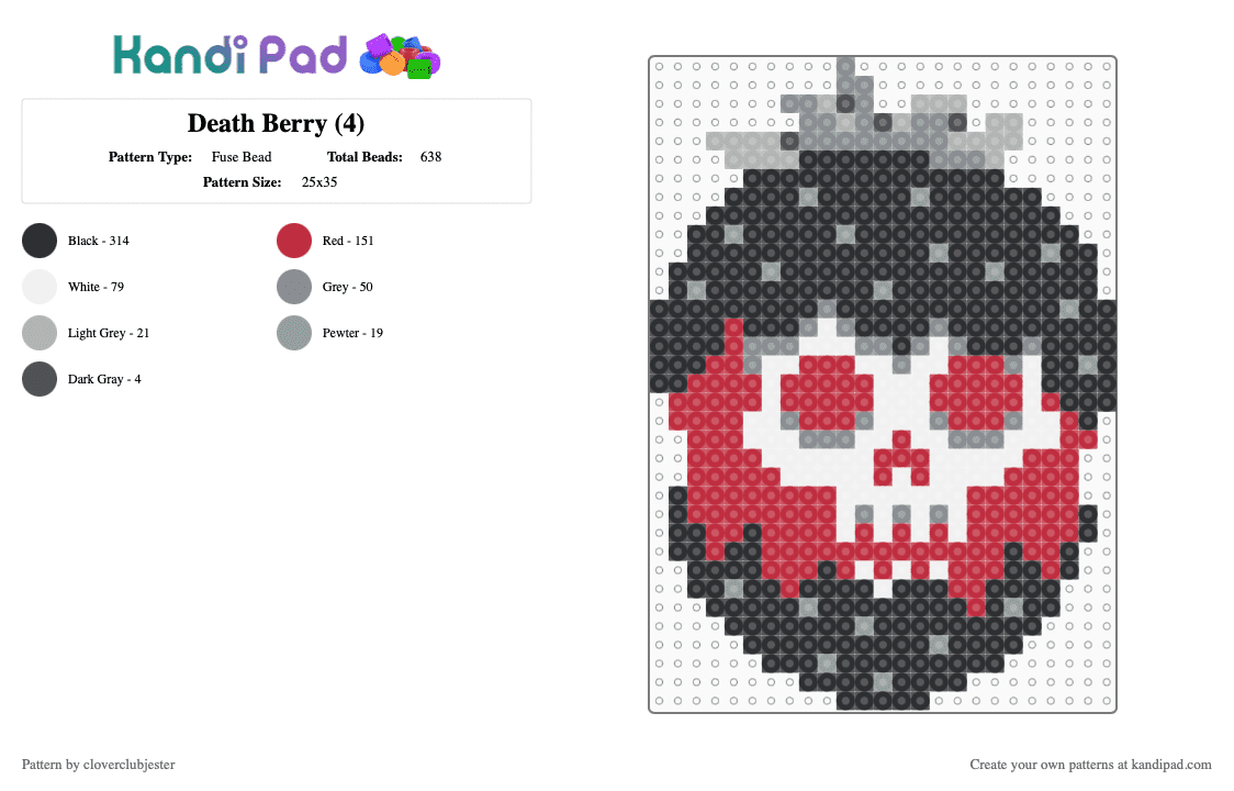 Death Berry (4) - Fuse Bead Pattern by cloverclubjester on Kandi Pad - black,red
