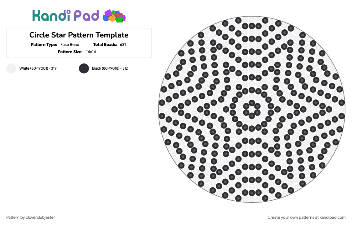 Circle Star Pattern Template - Fuse Bead Pattern by cloverclubjester on Kandi Pad - black, white