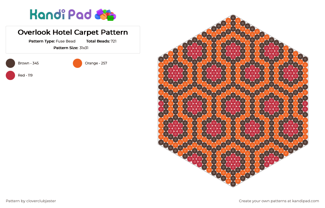 Overlook Hotel Carpet Pattern - Fuse Bead Pattern by cloverclubjester on Kandi Pad - brown, orange