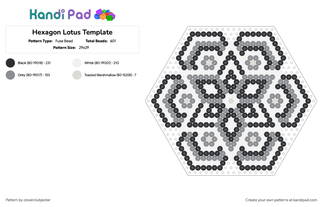 Hexagon Lotus Template - Fuse Bead Pattern by cloverclubjester on Kandi Pad - gray