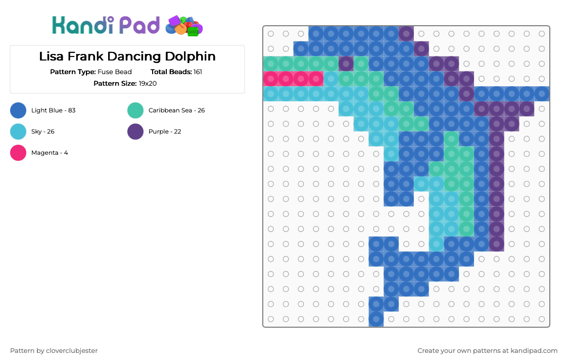 Lisa Frank Dancing Dolphin - Fuse Bead Pattern by cloverclubjester on Kandi Pad - blue