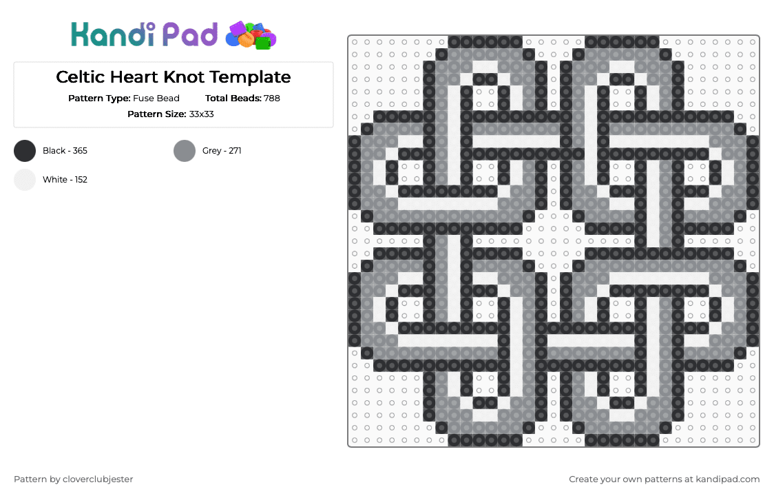 Celtic Heart Knot Template - Fuse Bead Pattern by cloverclubjester on Kandi Pad - white,gray