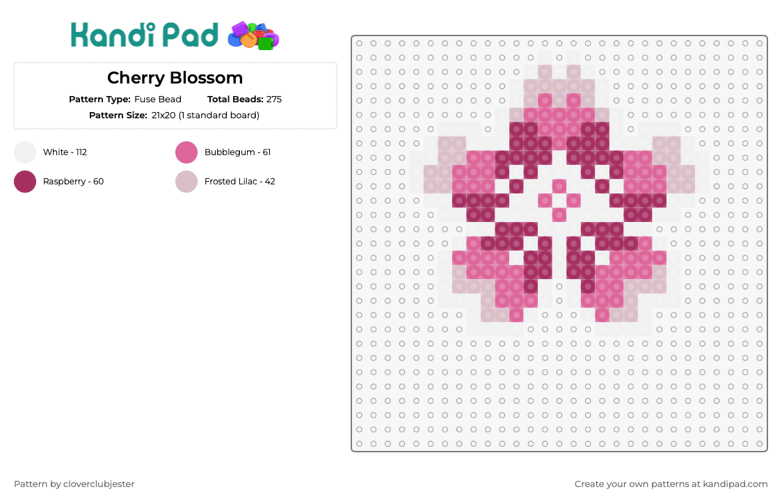 Cherry Blossom - Fuse Bead Pattern by cloverclubjester on Kandi Pad - cherry blossom,flower,bloom,nature,pink,white