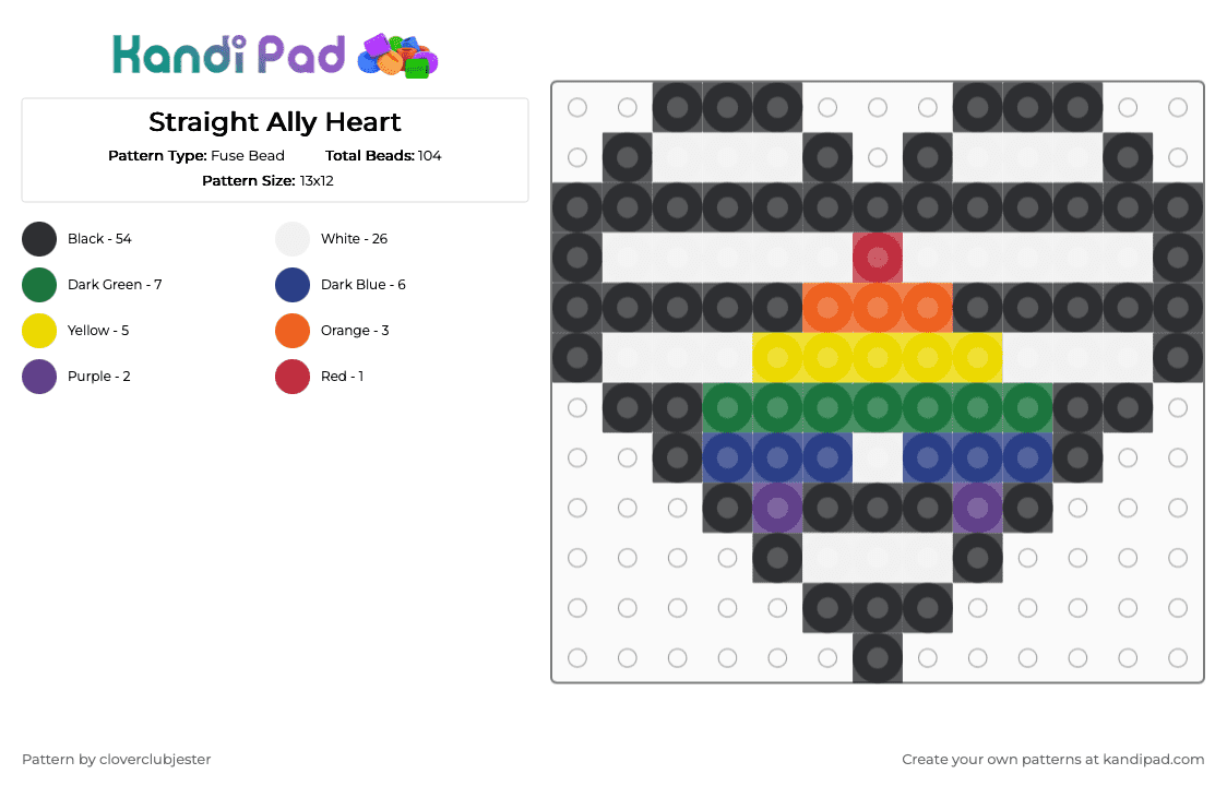 Straight Ally Heart - Fuse Bead Pattern by cloverclubjester on Kandi Pad - black, blue, colorful, green, white