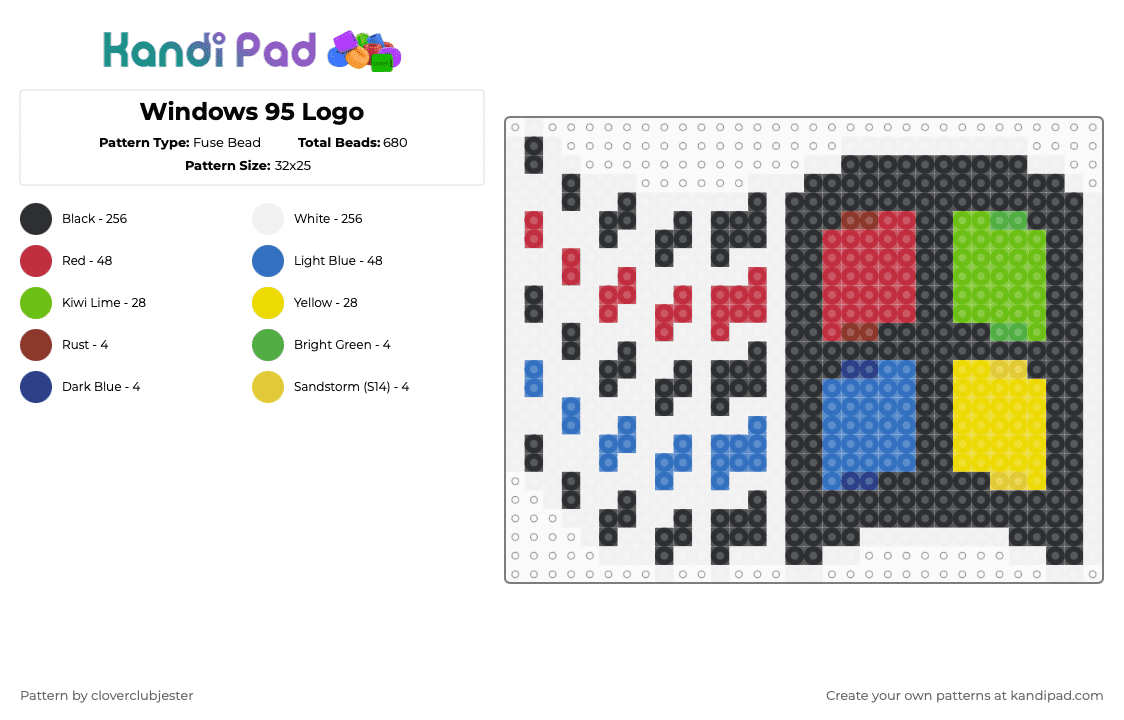 Windows 95 Logo - Fuse Bead Pattern by cloverclubjester on Kandi Pad - white,red,blue