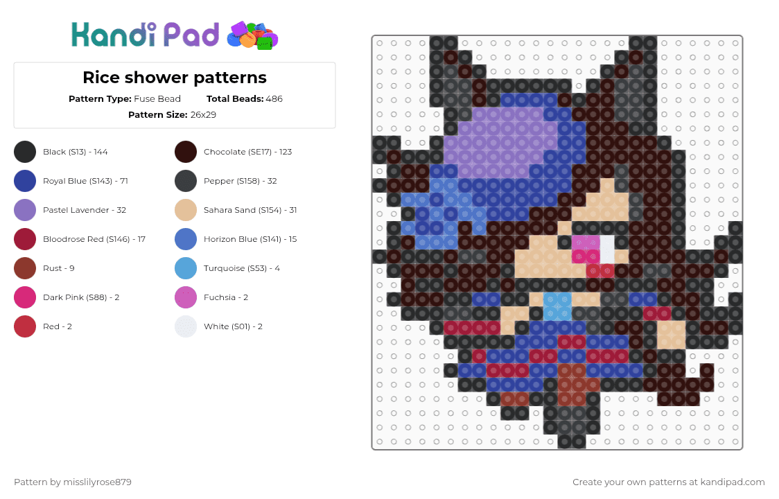 Rice shower patterns - Fuse Bead Pattern by misslilyrose879 on Kandi Pad - brown,purple,blue