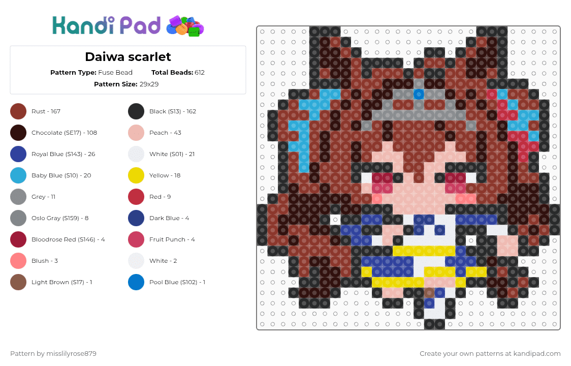 Daiwa scarlet - Fuse Bead Pattern by misslilyrose879 on Kandi Pad - brown,red,beige