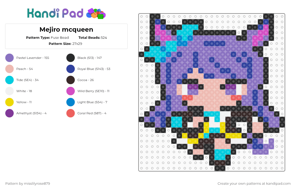 Mejiro mcqueen - Fuse Bead Pattern by misslilyrose879 on Kandi Pad - blue,purple,beige