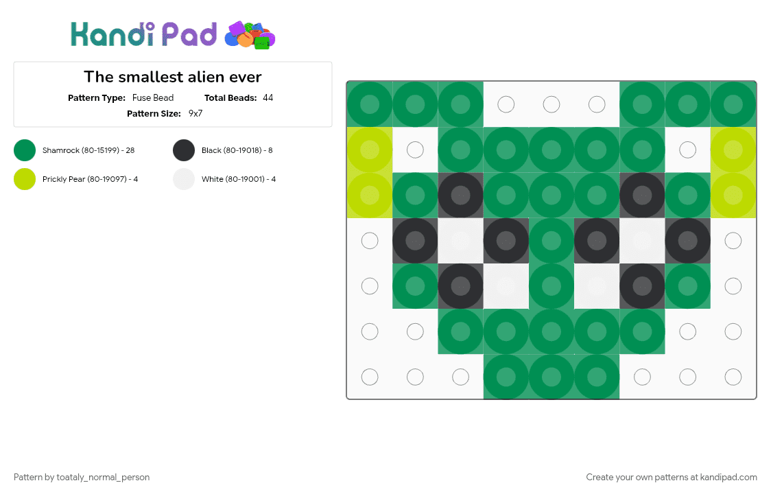 The smallest alien ever - Fuse Bead Pattern by toataly_normal_person on Kandi Pad - green