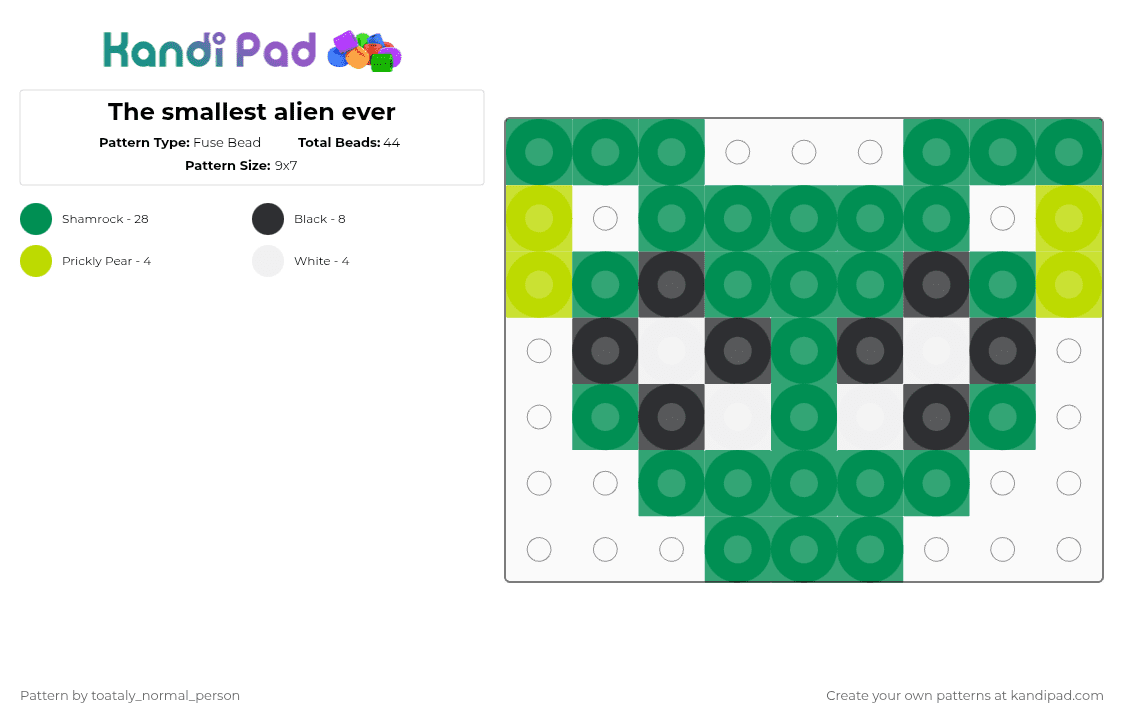 The smallest alien ever - Fuse Bead Pattern by toataly_normal_person on Kandi Pad - green