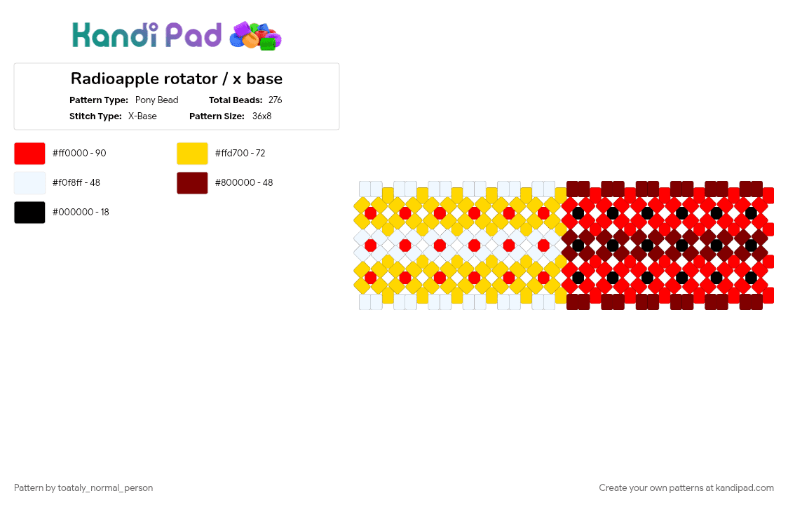 Radioapple rotator / x base - Pony Bead Pattern by toataly_normal_person on Kandi Pad - red, yellow