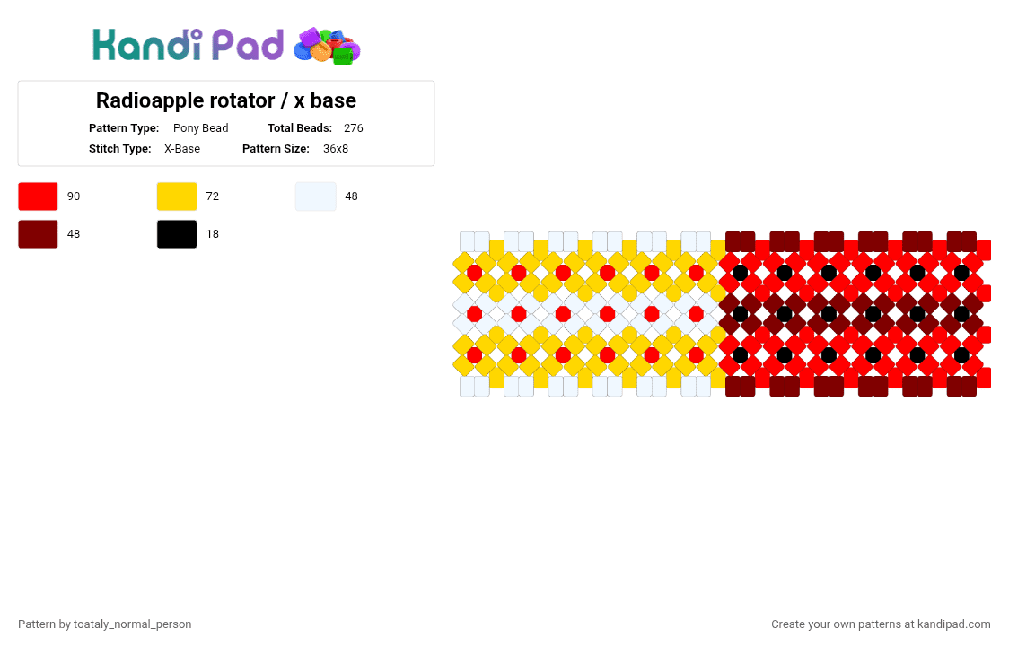 Radioapple rotator / x base - Pony Bead Pattern by toataly_normal_person on Kandi Pad - red, yellow