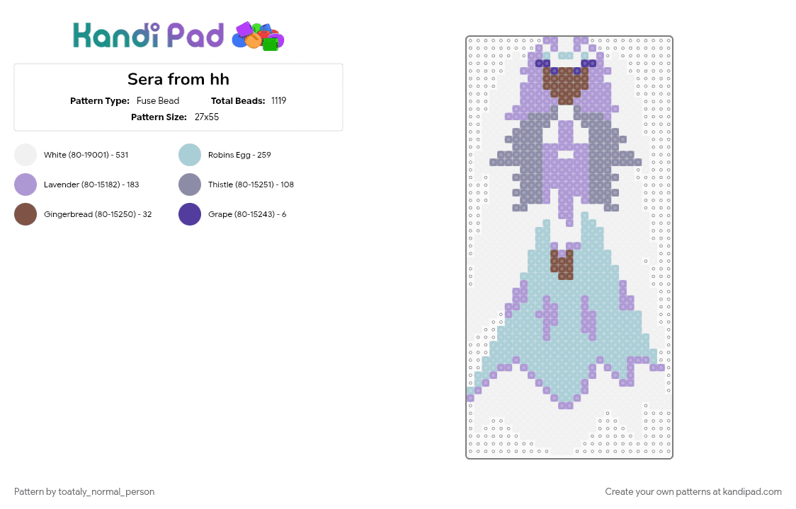 Sera from hh - Fuse Bead Pattern by toataly_normal_person on Kandi Pad - angel, angelic, character, hazbin hotel, light blue, pink, sera, white