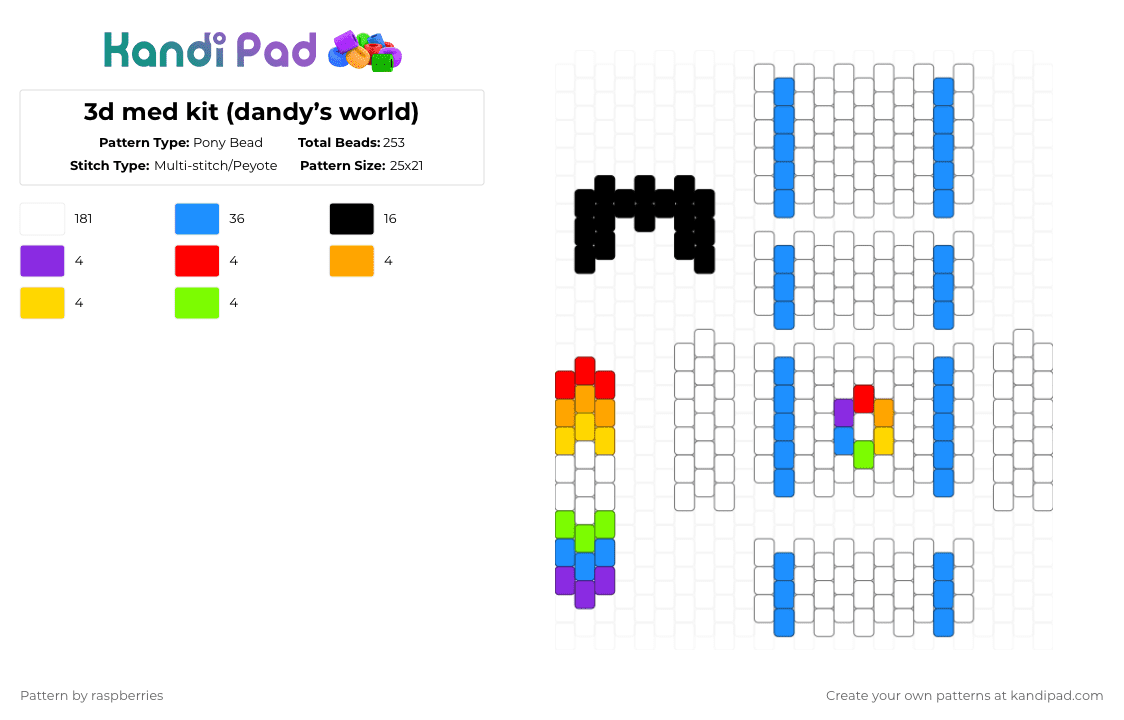 3d med kit (dandy’s world) - Pony Bead Pattern by raspberries on Kandi Pad - white,light blue,dandys world,medkit,band aid