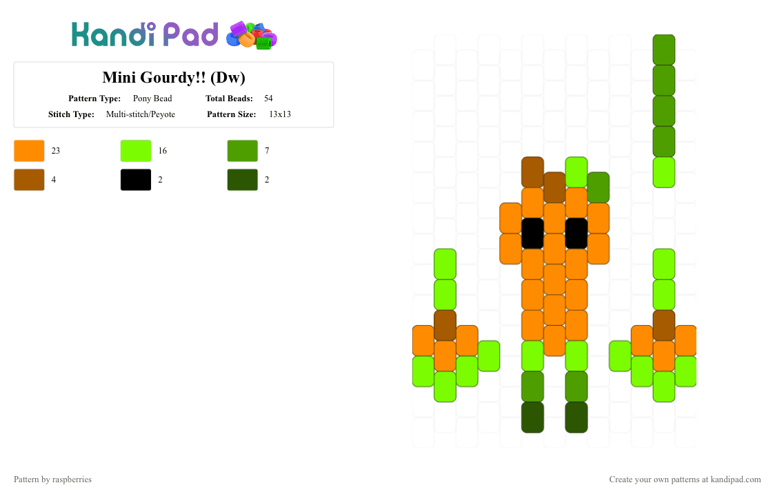 Mini Gourdy!! (Dw) - Pony Bead Pattern by raspberries on Kandi Pad - dw, gourdy, green, halloween, orange, pumpkin