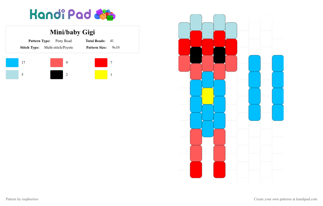 Mini/baby Gigi - Pony Bead Pattern by raspberries on Kandi Pad - red,light blue,gigi,baby gigi,dandys world,mini gigi,mini dandys world,mini