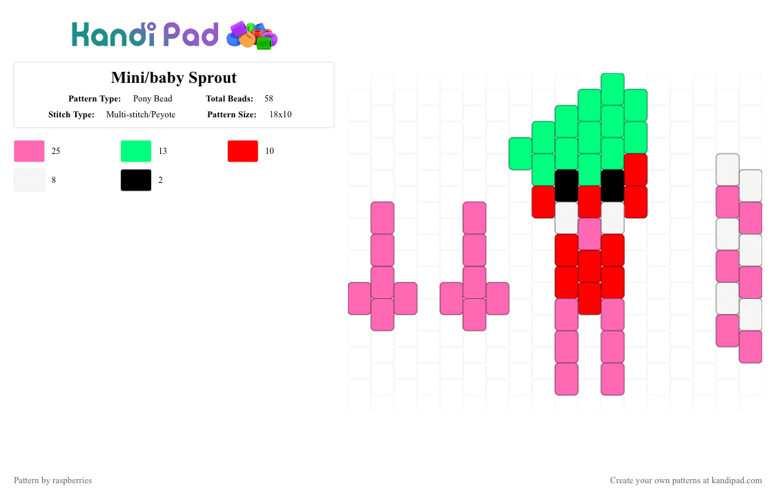 Mini/baby Sprout - Pony Bead Pattern by raspberries on Kandi Pad - pink,mini sprout,baby sprout,sprout,dandys world,red