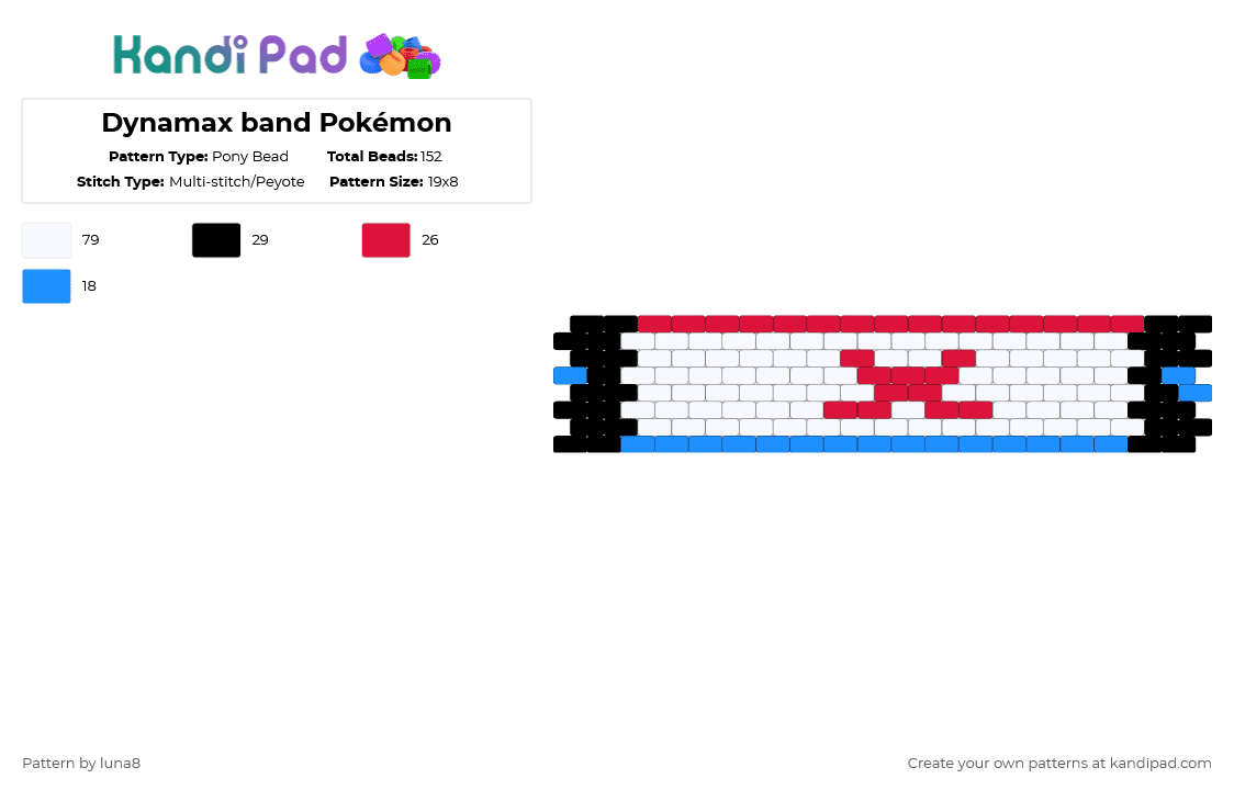 Dynamax band Pokémon - Pony Bead Pattern by luna8 on Kandi Pad - white,red,light blue,pokemon,pokemon sword and shield,pokemon swsh,cuff