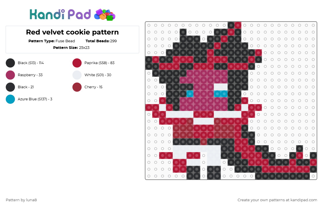 Red velvet cookie pattern - Fuse Bead Pattern by luna8 on Kandi Pad - red