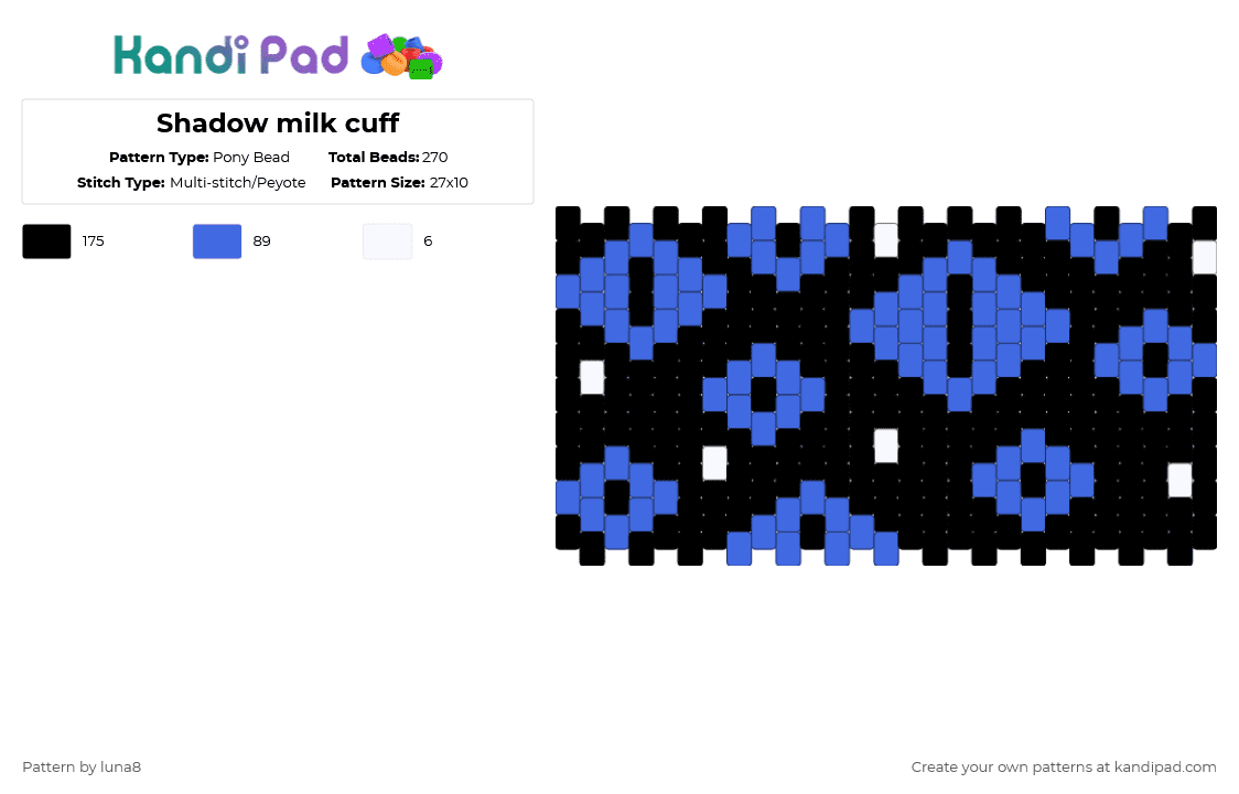 Shadow milk cuff - Pony Bead Pattern by luna8 on Kandi Pad - black,blue,cookie run kingdom,shadow milk cookie,crk,eyes