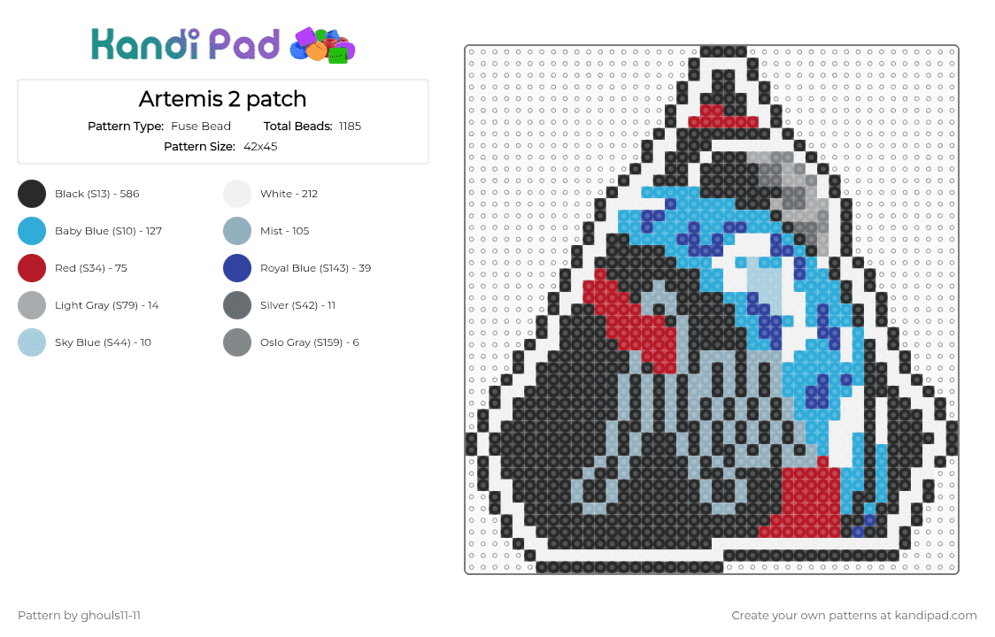 Artemis 2 patch - Fuse Bead Pattern by ghouls11-11 on Kandi Pad - black, light blue