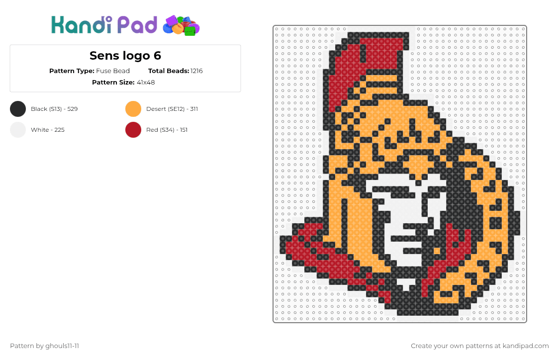 Sens logo 6 - Fuse Bead Pattern by ghouls11-11 on Kandi Pad - washington senators,logo,sens,red,orange