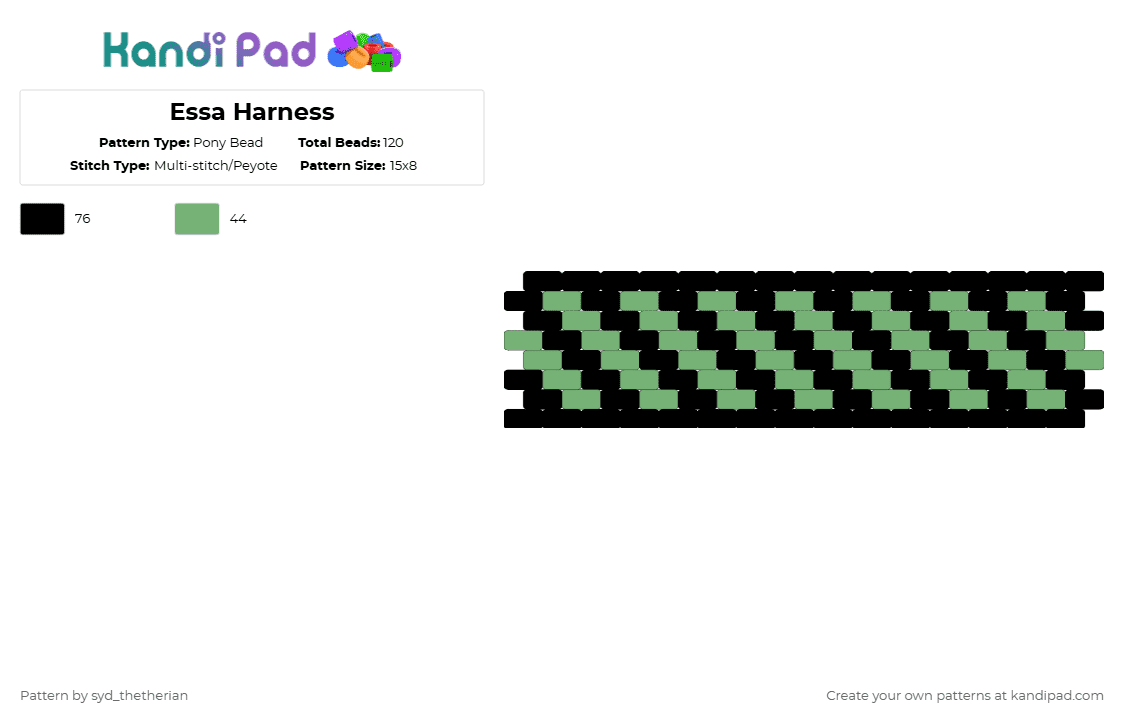 Essa Harness - Pony Bead Pattern by syd_thetherian on Kandi Pad - black,green