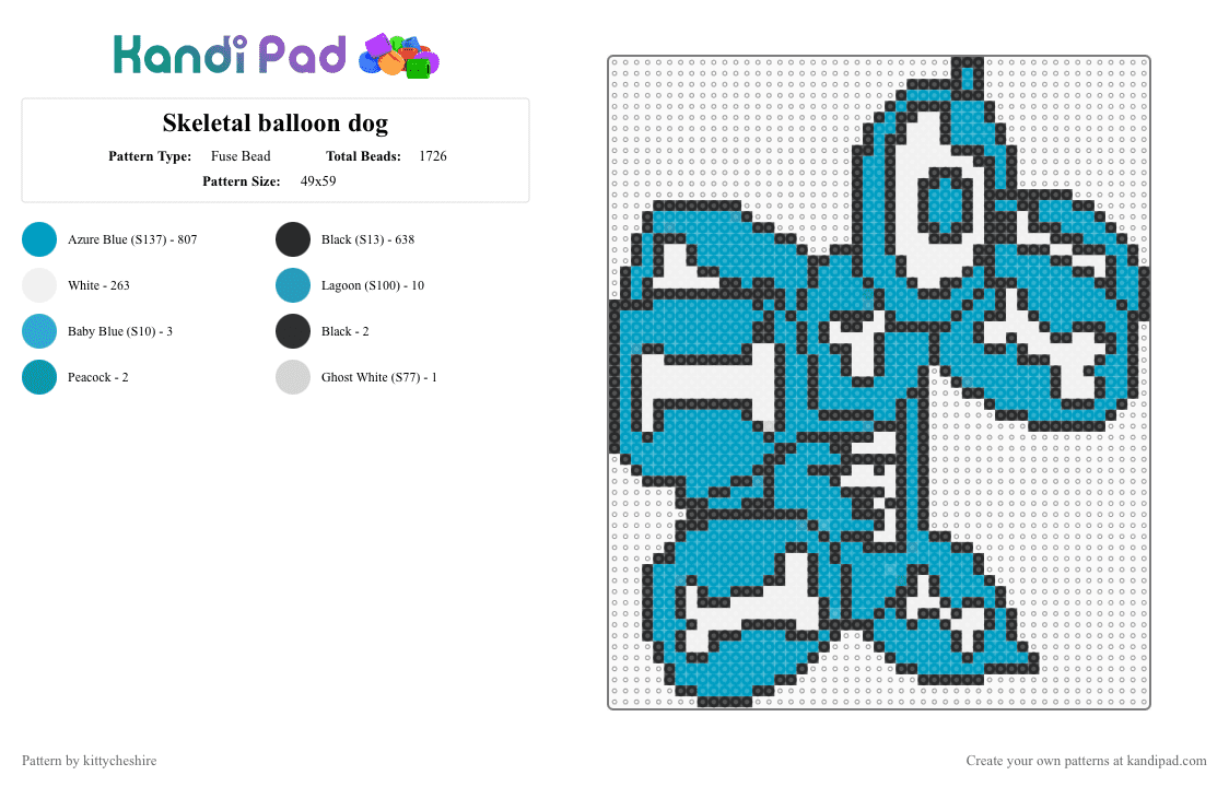 Skeletal balloon dog - Fuse Bead Pattern by kittycheshire on Kandi Pad - light blue