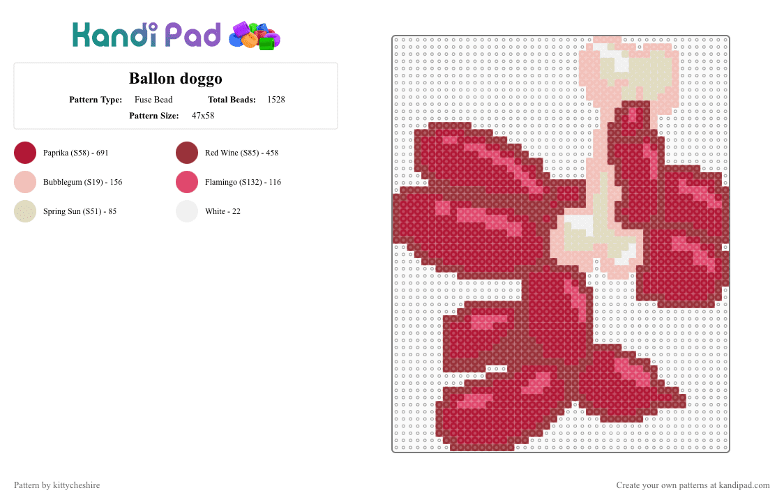 Ballon doggo - Fuse Bead Pattern by kittycheshire on Kandi Pad - red