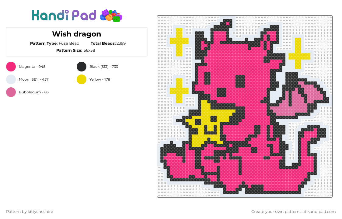 Wish dragon - Fuse Bead Pattern by kittycheshire on Kandi Pad - pink