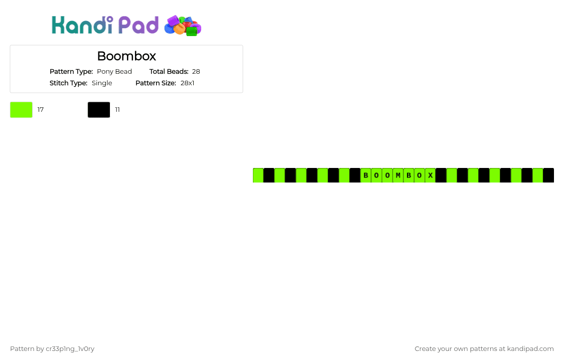Boombox - Pony Bead Pattern by cr33p1ng_1v0ry on Kandi Pad - green,black,phighting,boombox,roblox game