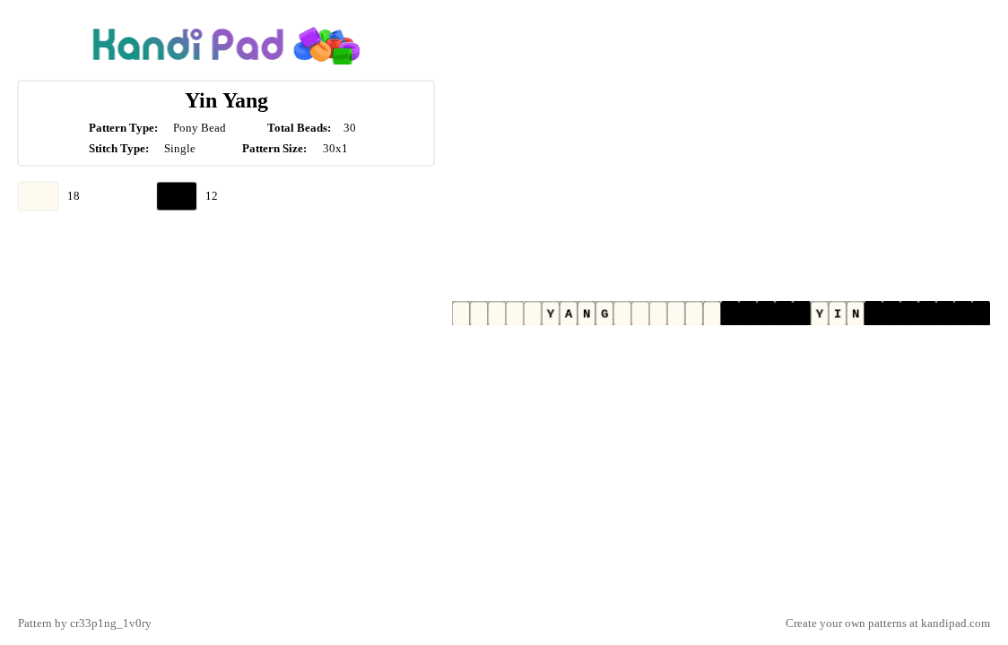 Yin Yang - Pony Bead Pattern by cr33p1ng_1v0ry on Kandi Pad - white,black,yinyang,inanimate insanity